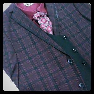Brand new black and burgundy three-piece suit